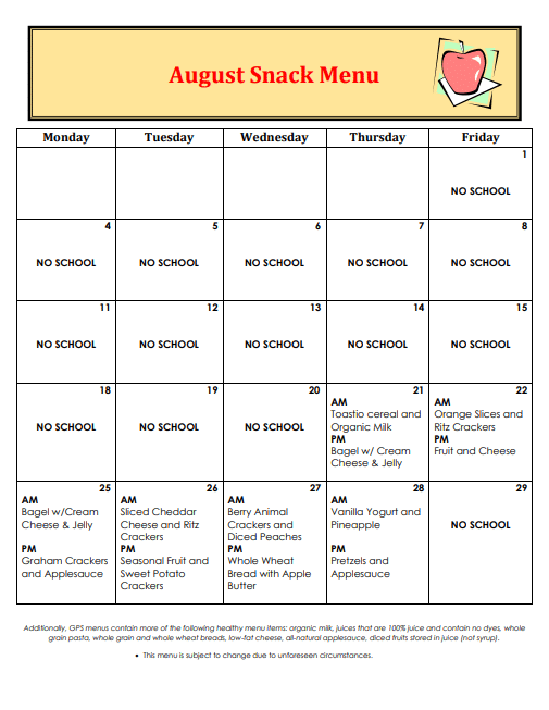 Snack Menu