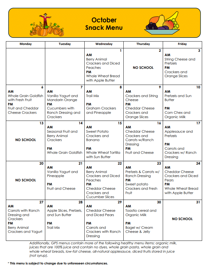Snack Menu
