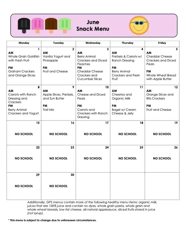 Snack Menu